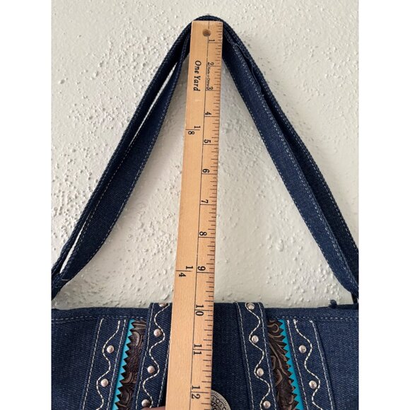 Canyon Sky Womens Denim Crossbody Bag With Turquoise Embellishment - Picture 8 of 12